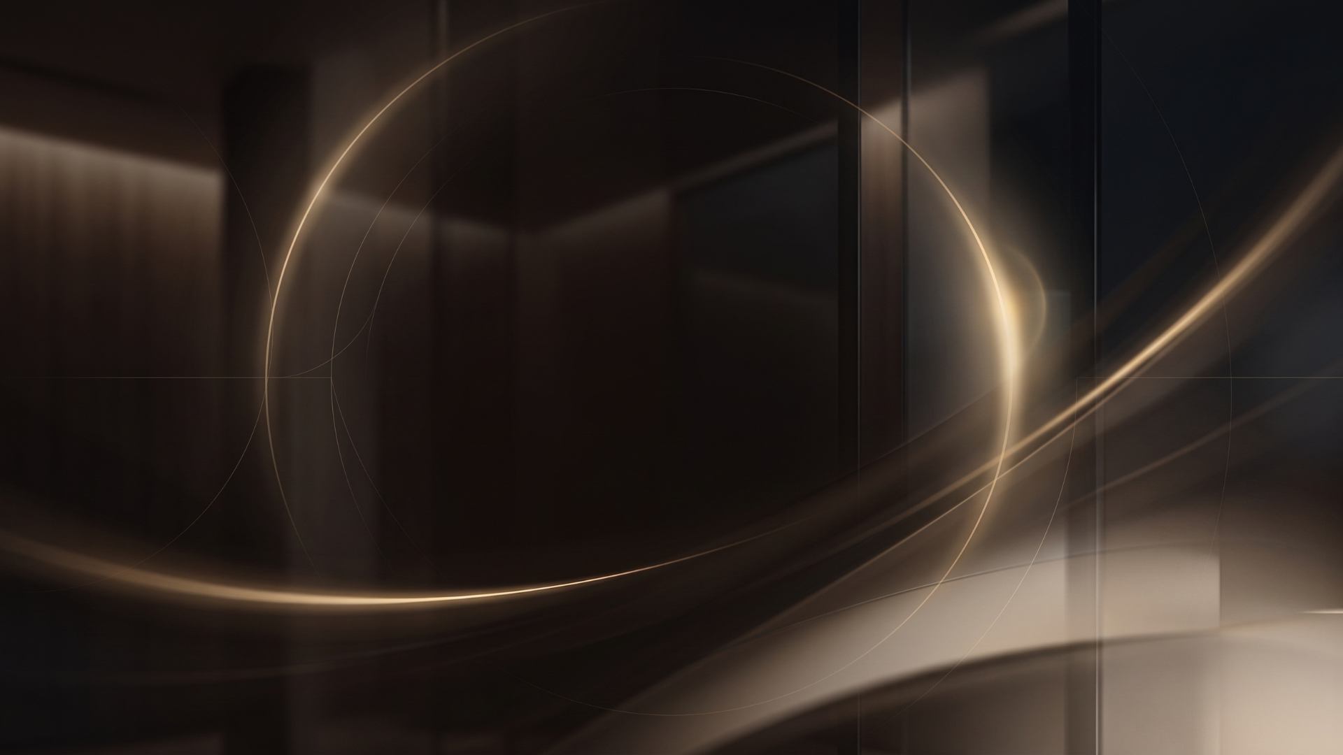 Abstract circular champagne-gold light on a dark Velisi background